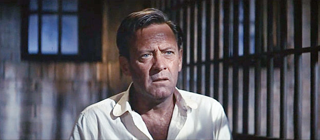 William Holden as Alvarez Kelly, minus a finger and realizing Col. Rossiter is going to make him help the Southern cause in Alvarez Kelly (1966)