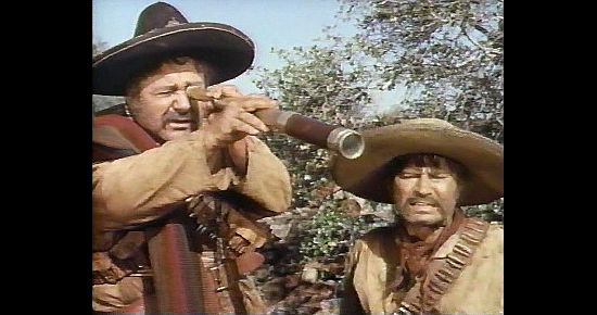 Akim Tamiroff as the Mexican bandit Papa with his son Juan (Larry Storch) in The Great Bank Robbery (1969)