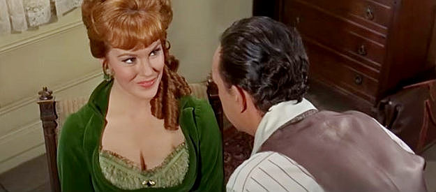 Barbara Rhoades as Penelope Cushings, showing off her charm in her search for a husband in The Shakiest Gun in the West (1968)
