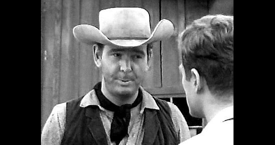 Bob Anderson as Tray Larkin explains how things work on the Donovan ranch to Jud (Don Dorrell) in The Gambler Wore a Gun (1961)