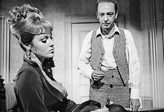 Don Knotts as Dr. Jesse Heywood ponders an enticing dental exam of Penelope Cushings (Barbara Rhoades) in The Shakiest Gun in the West (1968)