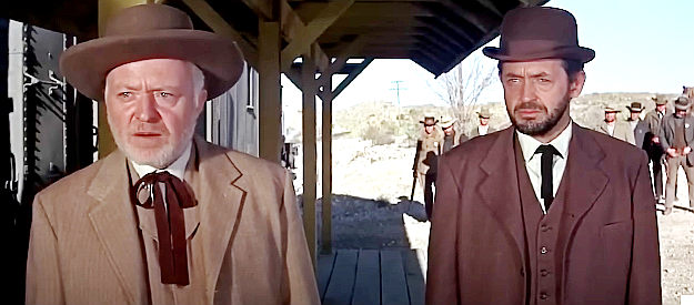 Larry Gates as John P. Clum and Charles Aidman as lawyer Horce Sullivan, aligned with Wyatt in Hour of the Gun (1967)
