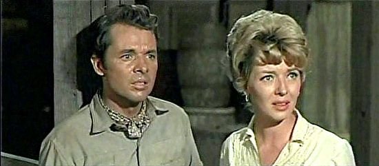 Merry Anders as Helen Reed comes to the defense of Clint Cooper (Audie Murphy) in The Quick Gun (1964)