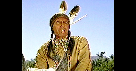 Michael Pate as Sitting Bull talks tough with Col. Custer in The Great Sioux Massacre (1965)