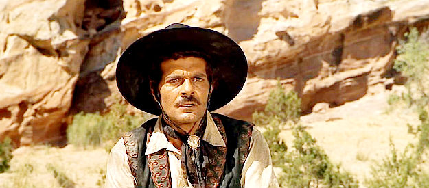 Omar Sharif as John Colorado, determined to take advantage of the map inside MacKenna's head in MacKenna's Gold (1969)