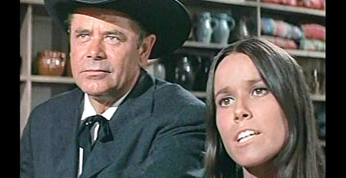 Glenn Ford as Jim Killian with Barbara Hershey as Leloopa in Heaven with a Gun (1967)