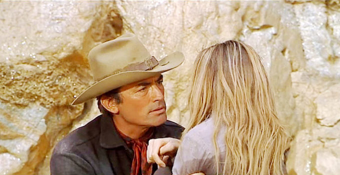 Gregory Peck as MacKenna trying to talk sense into Inga (Camilla Sparv) in Mackenna's Gold (1969)