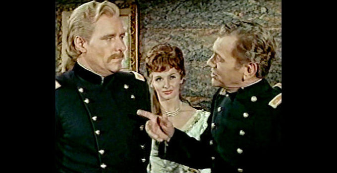 Philip Carey as Col. Custer, Nancy Kovak as Libby and Joseph Cotton as Maj. Reno in The Great Sioux Massacre (1965)
