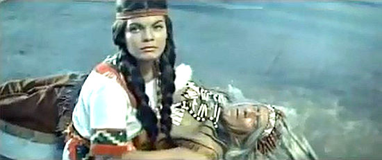 Barbara Simon as Wichita with her dead father, Old Buffalo, in Pirates of the Mississippi (1963)