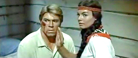 Dan Vadis as Bud Blackfoot with Barbara Simon as Wichita in Pirates of the Mississippi (1963).