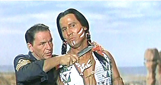 Frank Sinatra as Sgt. Mike Merry has Mountain Hawk (Henry Silva) in his grasp in Sergeants 3 (1962)