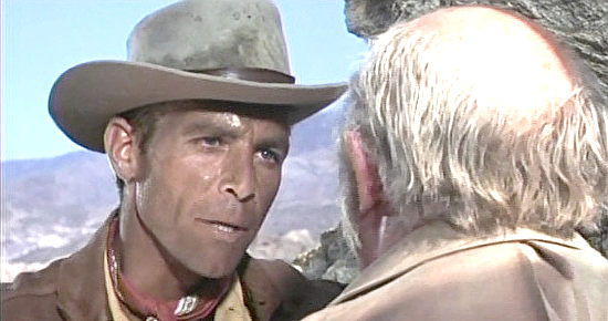 James Franciscus as Tuck Kirby demands to know what happened to El Diablo from Professor Bromley in The Valley of Gwangi (1969)