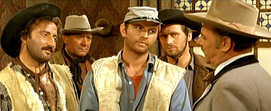 Jose Luis Lluch as Buck Drago and Enio Girolami (Thomas Moore) as Sam Lister, two of Amos Bransbury's men, in Some Dollars for Django (1966)