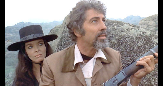 Patty Shepard as Peg Cullane and Farley Granger as Judge Niland with Rubal Noon pinned down in The Man Called Noon (1973)