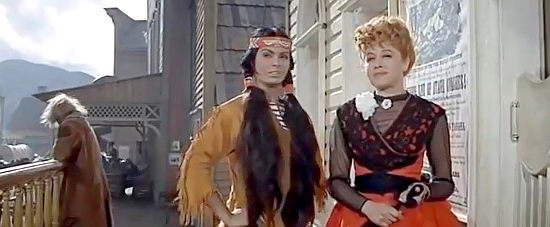 Daliah Lavi as The White Dover with Kitty Mattern as Rosemary in Apache's Last Battle (1964)