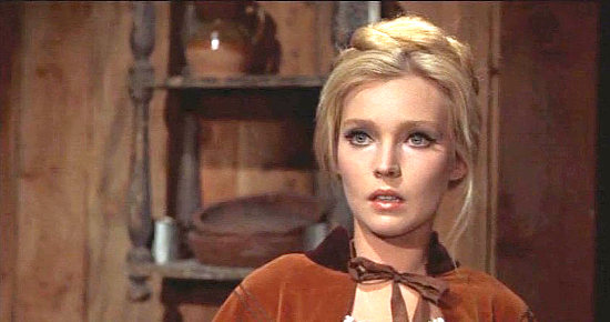 Dianik Zurakowska as Gloria Moran, confronted with a vengeful Alex Mitchell in Two Crosses at Danger Pass (1967)