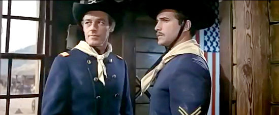 Guy Madison as Capt. Bradley with co-conspirator Gustavo Rojo as Cpl. Bush in Apache's Last Battle (1964)
