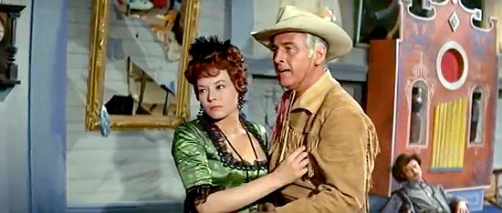 Hermina Pipinic as saloon owner Molly with Old Surehand (Stewart Granger) during a barroom brawl in Flaming Frontier (1965)