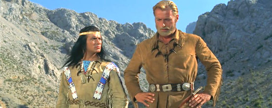 Pierre Brice as Winnetou and Lex Barker as Old Shatterhand stumble across suspicious tracks in Treasure of Silver Lake (1962)
