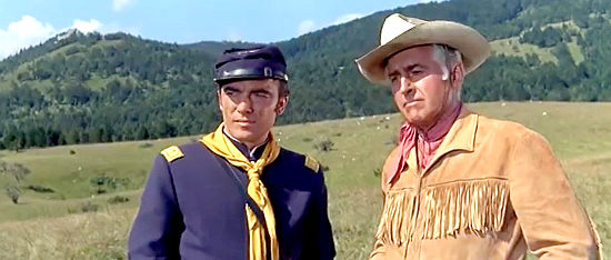 Stewart Granger as Old Surehand with the cavalry captain sent to quell the Comanche uprising in Flaming Frontier (1965)