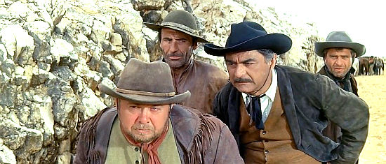 Vladimir Leib as Pink and Peter Dobric as Sloan with Ilija Dzuvalekovski as Curly Billand Miha Baloh as Judge in The Halfbreed (1966) 