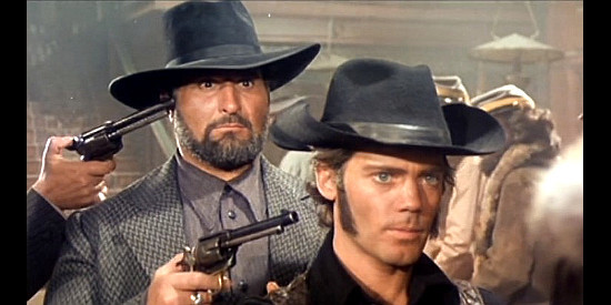 Benjamin Lev as the deputy and Emilio Messina as the outlaw Ward in what becomes a train of threats in Carambola's Philosophy, In the Right Pocket (1975)