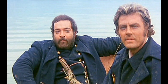 Paul L. Smith as Len Rothman and Antonio Cantafora (Michael Colby) as Coby, posing as Union soldiers in Carambola's Philosophy, In the Right Pocket (1975)