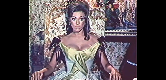 Fran Jeffries as Don Pedro's curse-stricken daughter Maria, determined to get the Major's attention in A Talent for Loving (1969)