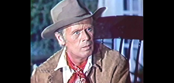 Richard Widmark as Major Patten, a gambler whose luck at the poker table brings problems with women and guns in A Talent for Loving (1969)