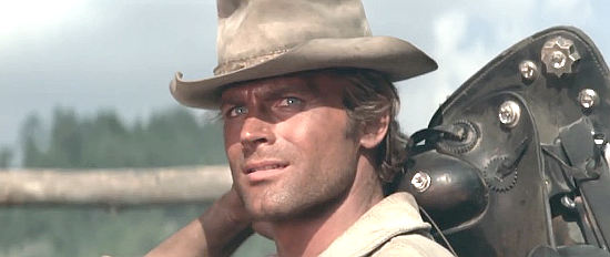 Terence Hill as Nobody arrives in town and starts making plans for Beauregard in My Name is Nobody (1973)