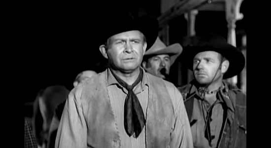 Barton MacLane as 'Chalk' Reynolds with his hired guns, ready for a showdown in Treasure of Ruby Hills (1955)