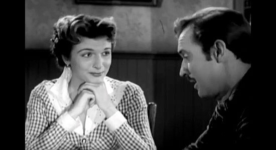Carole Mathews as Sherry Vernon, the woman Doran plans to marry and Ross Haney sets his sights on in Treasure of Ruby Hills (1955)