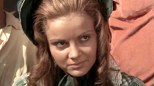 Ida Meda as Katy Wilson, the pretty daughter of the late sheriff in Fighters of Ave Maria (1970)