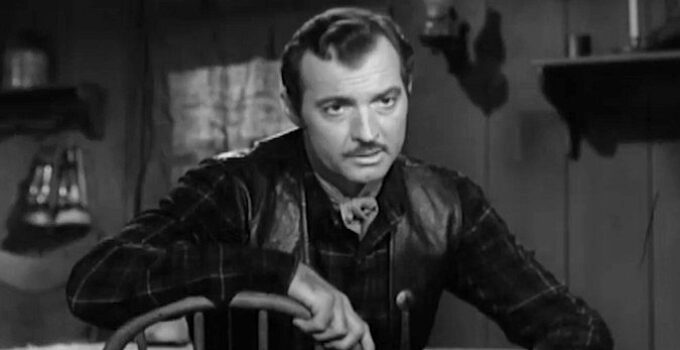 Zachary Scott as Ross Haney, planning to use water rights to take over a town in Treasure of Ruby Hills (1955)