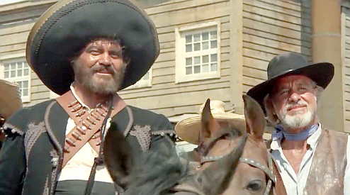 Remo Capitani as bandit leader Pedro Serrano with Spartaco Conversi as circus leader Sam Garrison in Fighters of Ave Maria (1970)