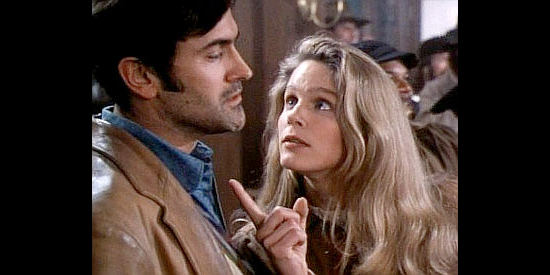 Anne Tremko as Amanda Wickwire makes a point with Brisco in The Adventures of Brisco County Jr. (1993)