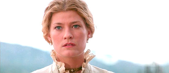 Dana Wheeler-Nicholson as Mattie Earp, suspicious of Wyatt's intentions in Tombstone (1993)