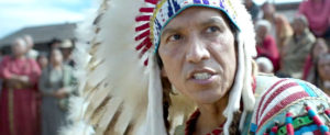 Michael Greyeyes as Sitting Bull, speaking his mind to the Indian ...