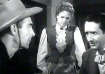 Randolph Scott as Jim Dancer with Victor Jory as Dave Oldham and Jane Nigh as Florence Peel in Fighting Man of the Plains (1949)