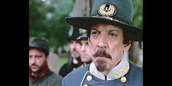 Donald Southerland as Gen. Beauregard, haunted by Shiloh and hoping for a submarine miracle in The Hunley (1999)