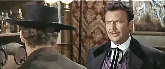 Tom Felleghy as Steve Watson, the saloon owner with his eye on Georgiana White and her land in Ranch of the Ruthless (1965) 