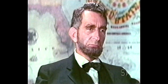 Jeff Corey as Abraham Lincoln, contemplating Juarez's situation in Mexico in Treasure of the Aztecs (1965)