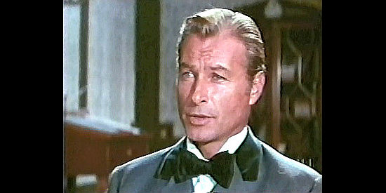 Lex Barker as Dr. Karl Sternau, asking the president to help Juarez in Mexico in Treasure of the Aztecs (1965)