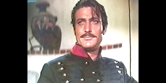 Rik Battaglia as Capt. Larzoro Verdoga, getting himself kicked out of Juarez's army in Treasure of the Aztecs (1965)