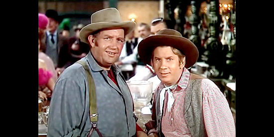 Andy Devin as Big Ben and Fuzzy Knight as Fuzzy, Johnny Hart's friends in Frontier Gal (1945)
