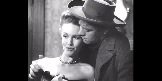 Barbara Britton as Cynthy Waters and John Ireland as Bob Ford in I Shot Jesse James (1949)