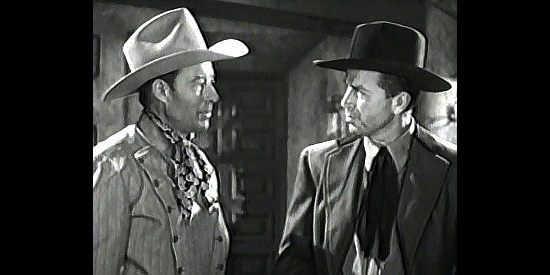 Bill Elliott as Gary Conway and Bruce Cabot as Beau Laroux, disagreeing again in The Gallant Legion (1948)