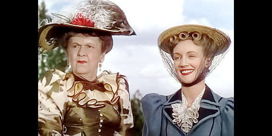 Clara Blandick as Aunt Abigail and Jan Wiley as Sheila Winthop, summoned to help Johnny raise a child in Frontier Gal (1945)