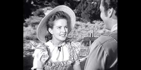 Coleen Gray as Molly Baxter, meeting Cash Blackwell in Fury at Furnace Creek (1948)