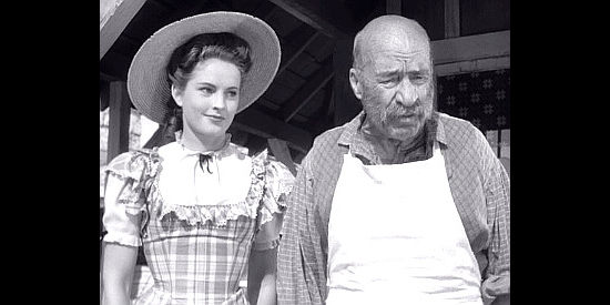 Coleen Gray as Molly Baxter with J. Farrell MacDonald as Pops Murphy in Fury at Furnace Creek (1948)